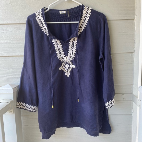 Symple NYC Tops - SYMPLE NYC Navy Blue Boho Linen Top